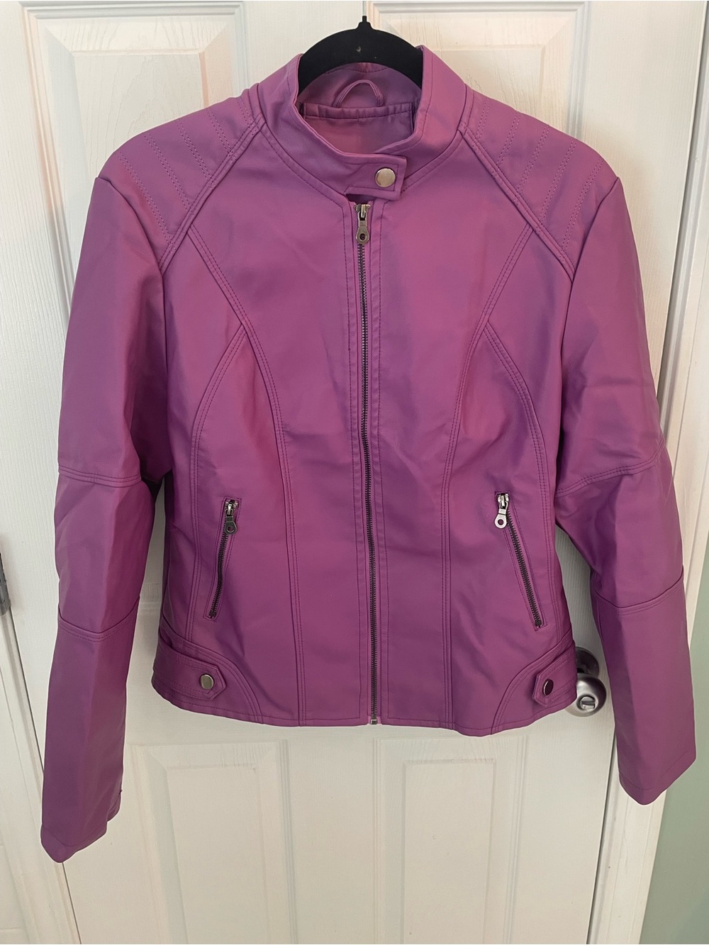Women's Purple Faux Leather Moto Jacket (size XL)